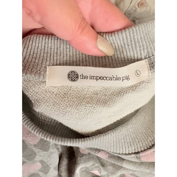 The Impeccable Pig Leopard Print Sweatshirt Gray Pink Cotton Pullover L - Picture 4 of 6
